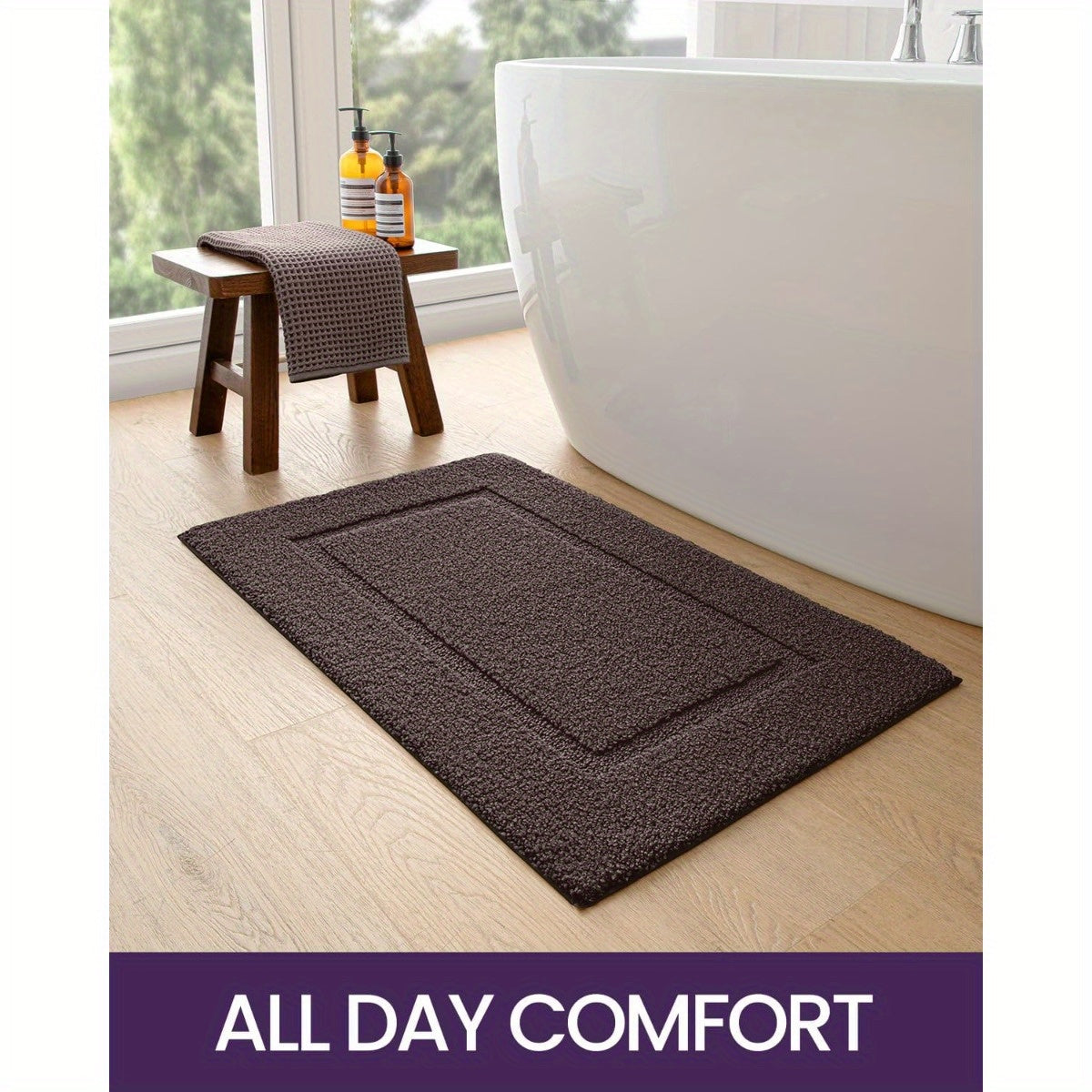 Bathroom Rug Mat, Ultra Absorbent Soft Bath Rug, Washable Non-Slip Bath Mat for Bathroom Floor, Tub, Shower Room, 24"x16", Brown