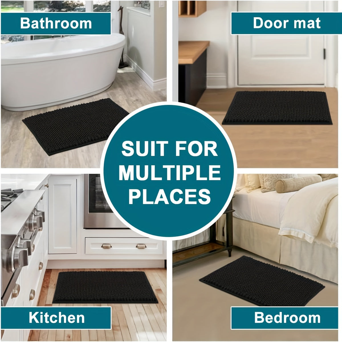 [Ultra-Absorbent Rug] Soft Ultra-Absorbent Bathroom Rug - Thick Non-Slip Polyester with PVC Backing for Home Decor, Perfect for Kitchen & Dining Area