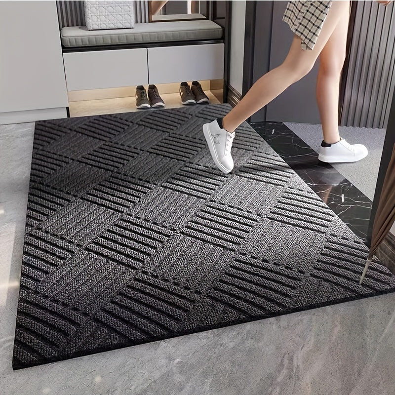 Thick Durable Non-Slip Rubber Modern Simplistic Doormat, Absorbent Twill Edge Design Entrance Mat with Multiple Sizes Available for Indoor, Porch, Patio, Bathroom, Kitchen