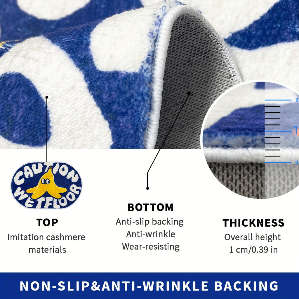 [Cartoon Carpet] 1pc Blue Cartoon Creative Caution Wet Floor Carpet | Soft and Comfortable Imitation Cashmere Material, TPR Non-slip Bottom Back | Suitable for Bathroom, Laundry Room, Kitchen, Washstand, Creative Door Mat and other Indoor Home Carpet