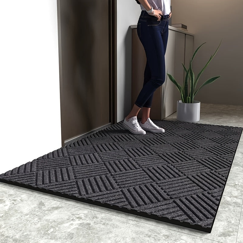 Thick Durable Non-Slip Rubber Modern Simplistic Doormat, Absorbent Twill Edge Design Entrance Mat with Multiple Sizes Available for Indoor, Porch, Patio, Bathroom, Kitchen