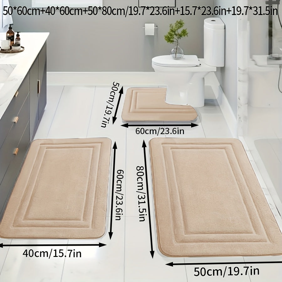 3pcs Soft Bath Mat Set, Non-Slip, Quick-Dry, Machine Washable, Polyester 100%, Handmade Knit Weave, Square Shape, Fade Resistant Bathroom Rug for Bedroom, Bathroom, Room Decor