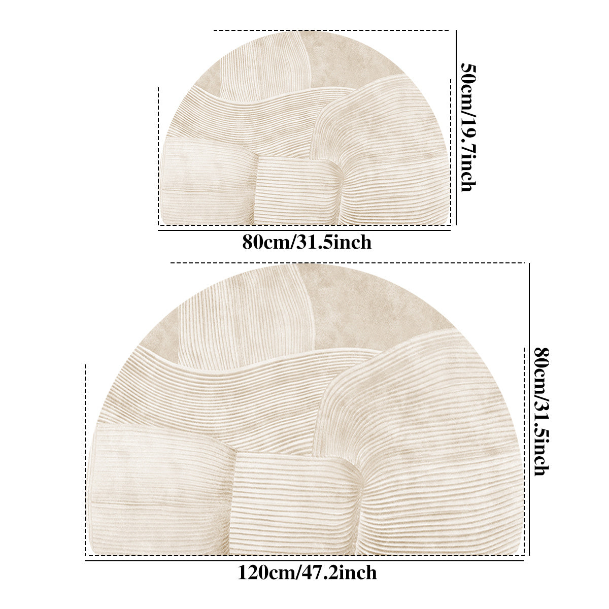 1pc, Soft Fleece Washed Base, Anti-Slip, Machine Washable, Easy Fold, 1100gsm, 4.3mm Thick, Half-Circle Doorway Mat, Minimalist Beige Irregular Line Bathroom Rug, Comfortable Plush Non-Slip Foot Mat for Home Entrance Decor