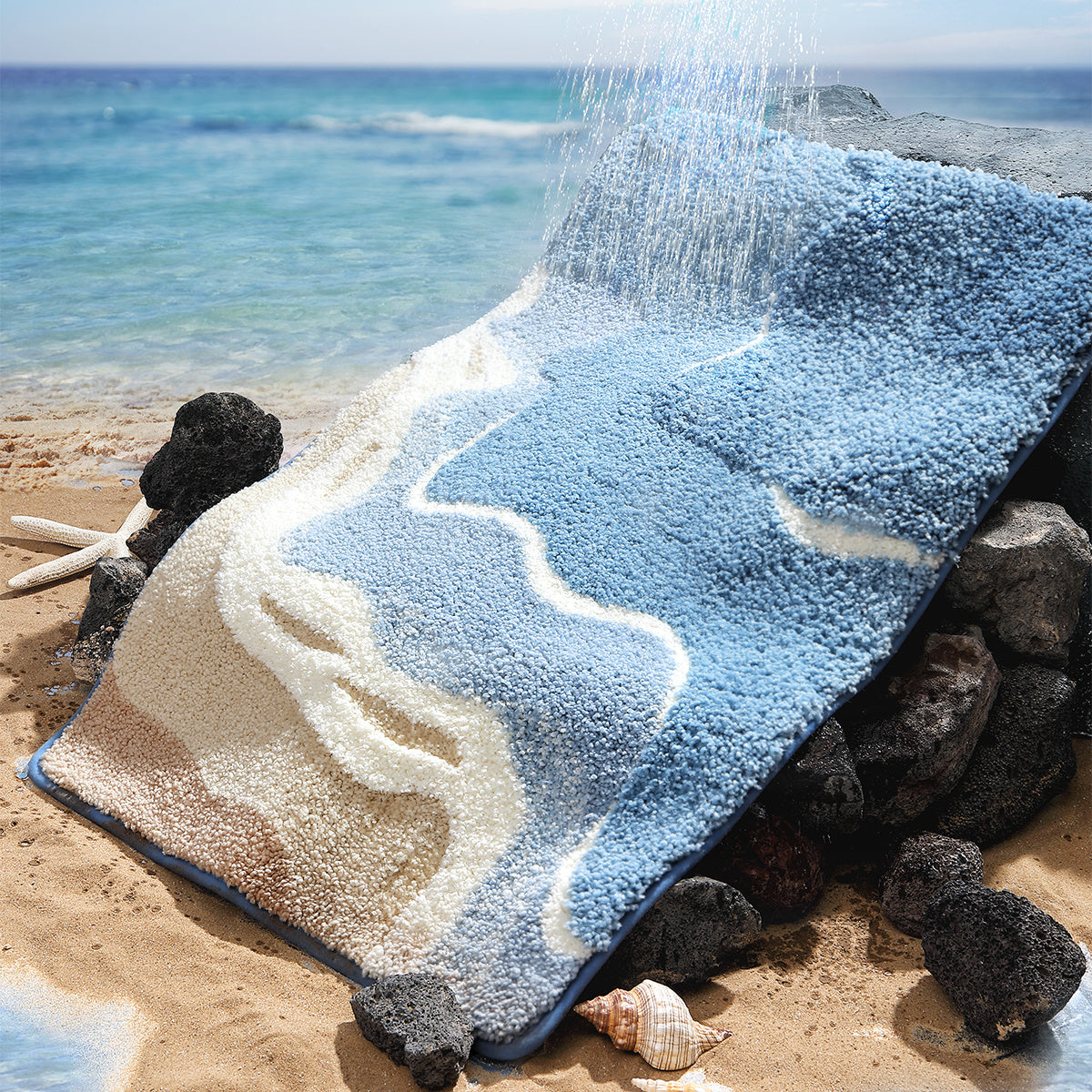 2PC Bathroom Mats Set,Soft Absorbent Bathroom Rug Floor Mats,Machine Washable Non-Slip Bathtub Mat, Summer Beach Design, Room Decor, For Sinks, Showers, Bathroom Accessories