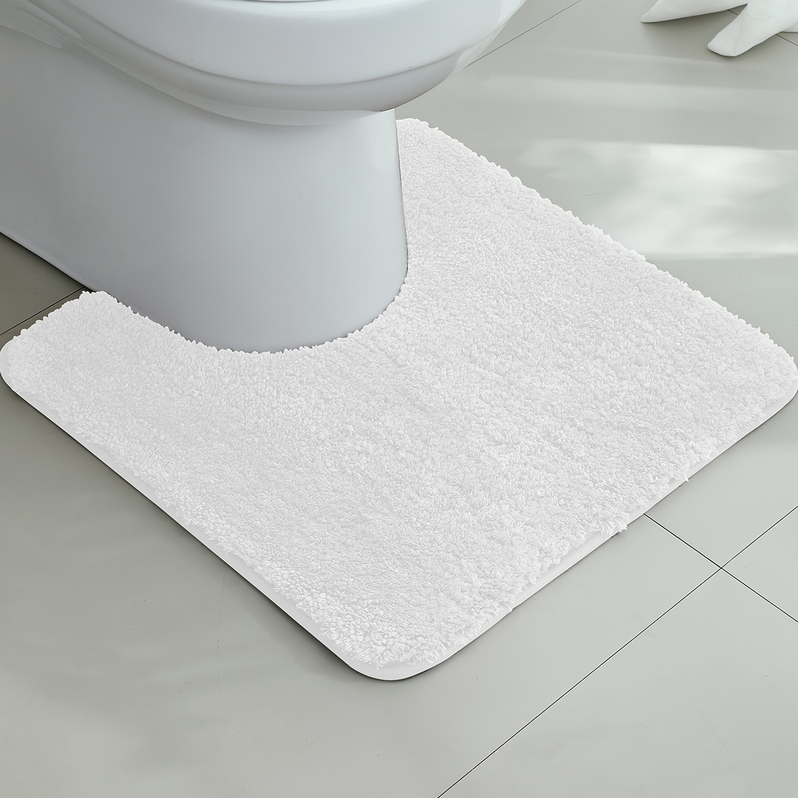 [1pc Ultra-Soft Toilet Mat] Ultra-Soft 1pc Plush Bathroom Toilet Mat | Non-Slip, Super Absorbent, Machine Washable, Solid Color with U-Shaped Contour for Enhanced Comfort and Support