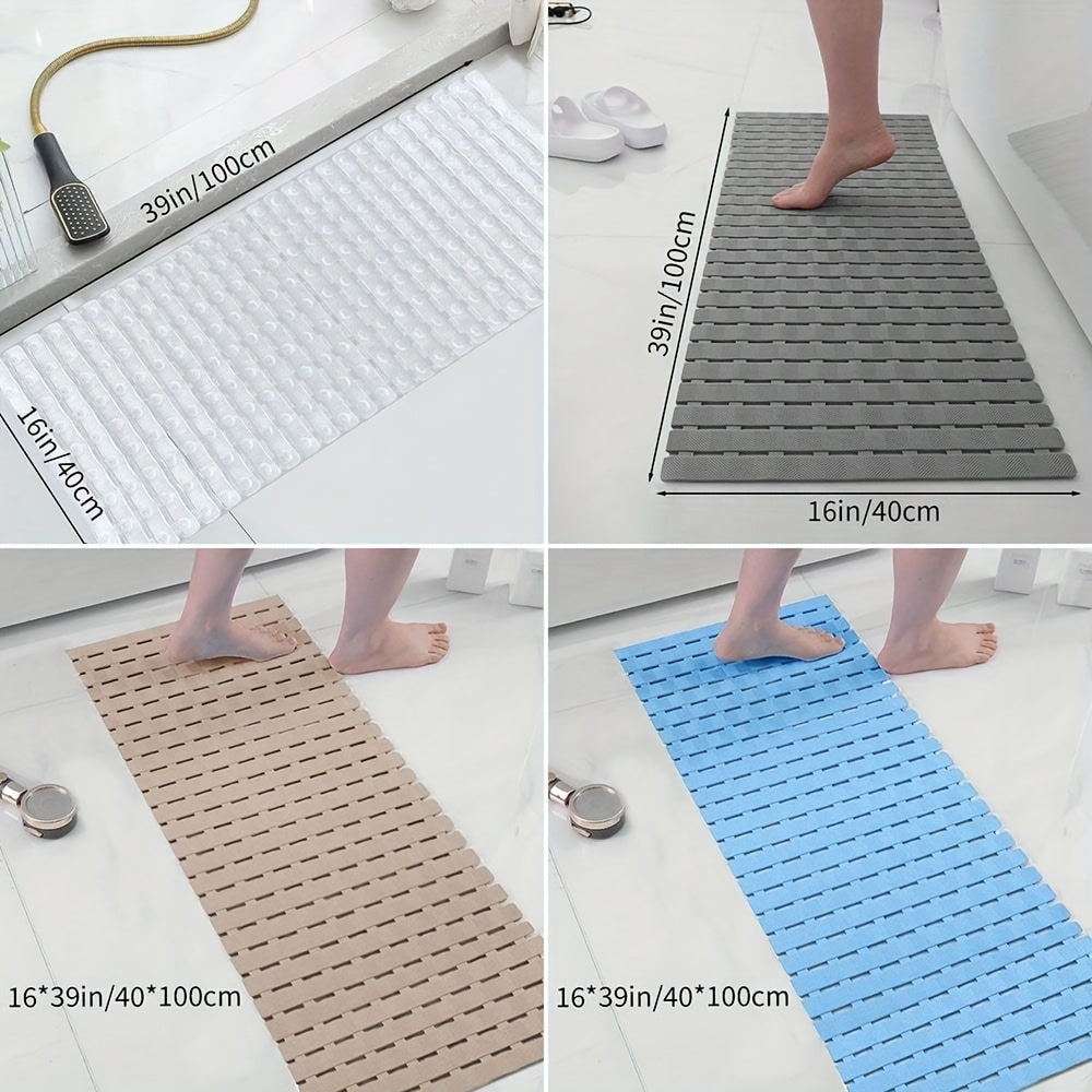 Non-Slip PVC Bathroom Mat - 16x39 Inches, Quick-Dry, Waterproof, Easy Drainage, Durable & Nonskid Floor Mat for Home Shower, Bathroom, Kitchen, and Entryway, Bathroom Floor Mat | Rectangular Floor Mat | PVC Construction, Bathroom Mat