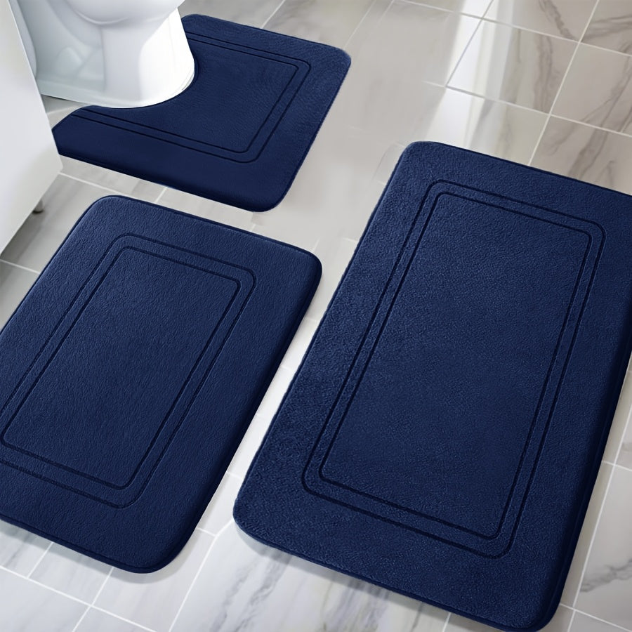 3pcs Memory Thickened Foam Bathroom Rug, Non-slip, Extra Absorbent Soft Bath Mat, Machine Washable, Quick Absorbent, Quick Dry, Thickened Non-slip, Fade Resistant, Suitable for Bedroom, Bathroom, Room Decoration, Carpet Soft and Comfortable