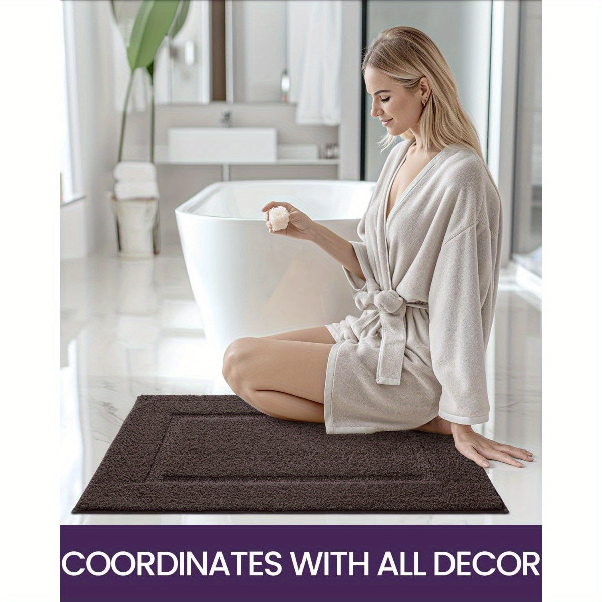 Bathroom Rug Mat, Ultra Absorbent Soft Bath Rug, Washable Non-Slip Bath Mat for Bathroom Floor, Tub, Shower Room, 24"x16", Brown
