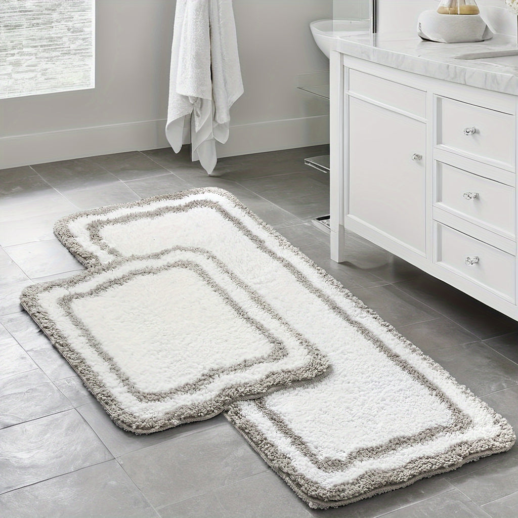 Outdoor Christmas Decorations Bathroom Rugs 2pcs, Rectangle Bath Mat Set Of 2, Machine Washable Quick Dry Bath Runner Pet Friendly Rug, Soft Shaggy Bath Carpet, Non Slip for Dogs,