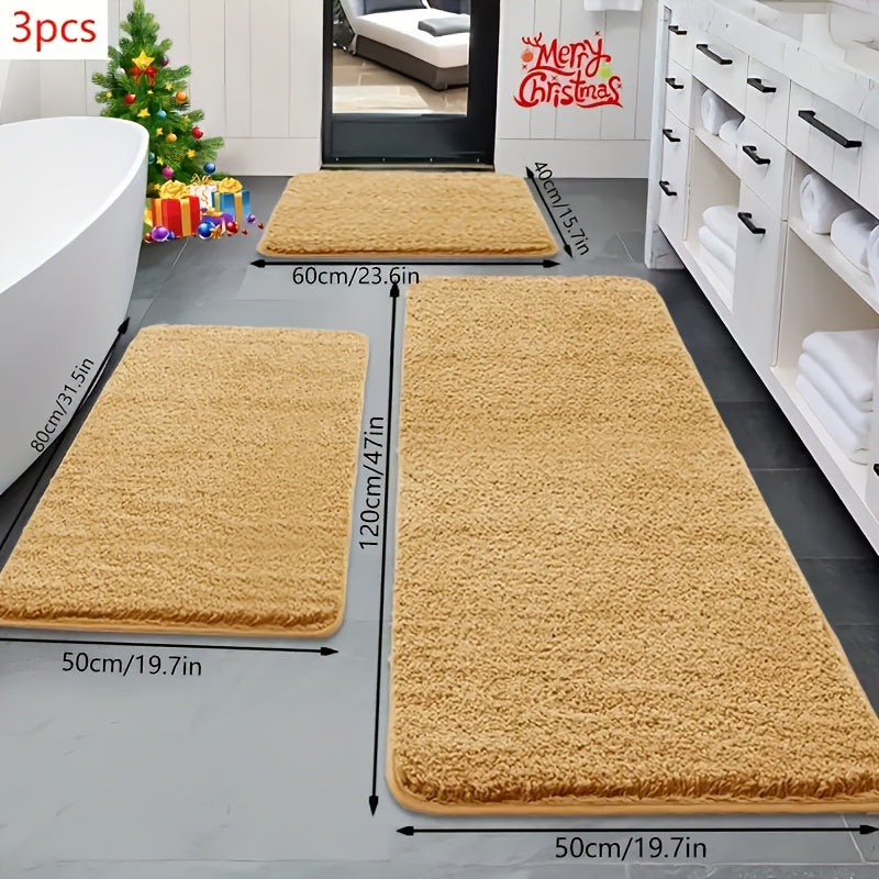 [Ultra Absorbent Bath Mat] 3pcs Ultra Absorbent Bath Mat Set | Extra Large & Small, Non-Slip, Soft Velvet Bath Rugs with Memory Foam - Ideal for Bathroom Decor, Shower, and Tub Accessories