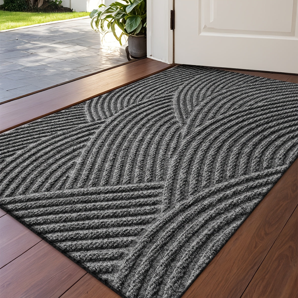 DAJIANG Geometric Stripe Non-Slip Mat - Durable Polyester 100., Hand Wash Only, Rectangular Entryway Mat for Home & Office, Christmas Decor & Gift, Beige & Brown Striped Design, Christmas Decor Mat | Modern Home Decor | Durable Mat, Christmas Decorations