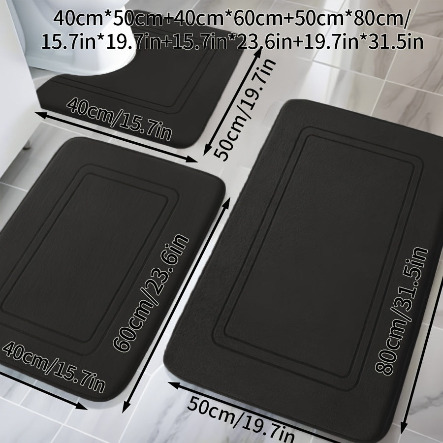 3pcs Memory Thickened Foam Bathroom Rug, Non-slip, Extra Absorbent Soft Bath Mat, Machine Washable, Quick Absorbent, Quick Dry, Thickened Non-slip, Fade Resistant, Suitable for Bedroom, Bathroom, Room Decoration, Carpet Soft and Comfortable