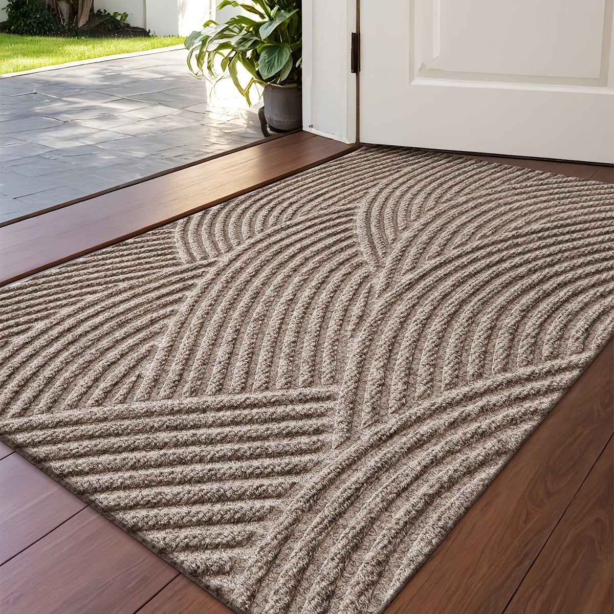 DAJIANG Geometric Stripe Non-Slip Mat - Durable Polyester 100., Hand Wash Only, Rectangular Entryway Mat for Home & Office, Christmas Decor & Gift, Beige & Brown Striped Design, Christmas Decor Mat | Modern Home Decor | Durable Mat, Christmas Decorations