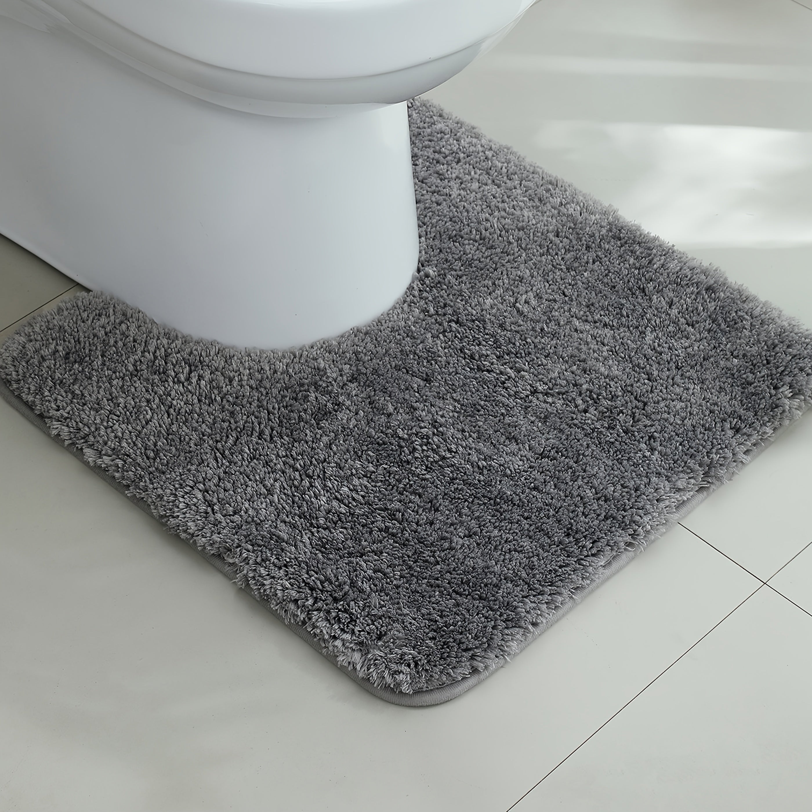 [1pc Ultra-Soft Toilet Mat] Ultra-Soft 1pc Plush Bathroom Toilet Mat | Non-Slip, Super Absorbent, Machine Washable, Solid Color with U-Shaped Contour for Enhanced Comfort and Support