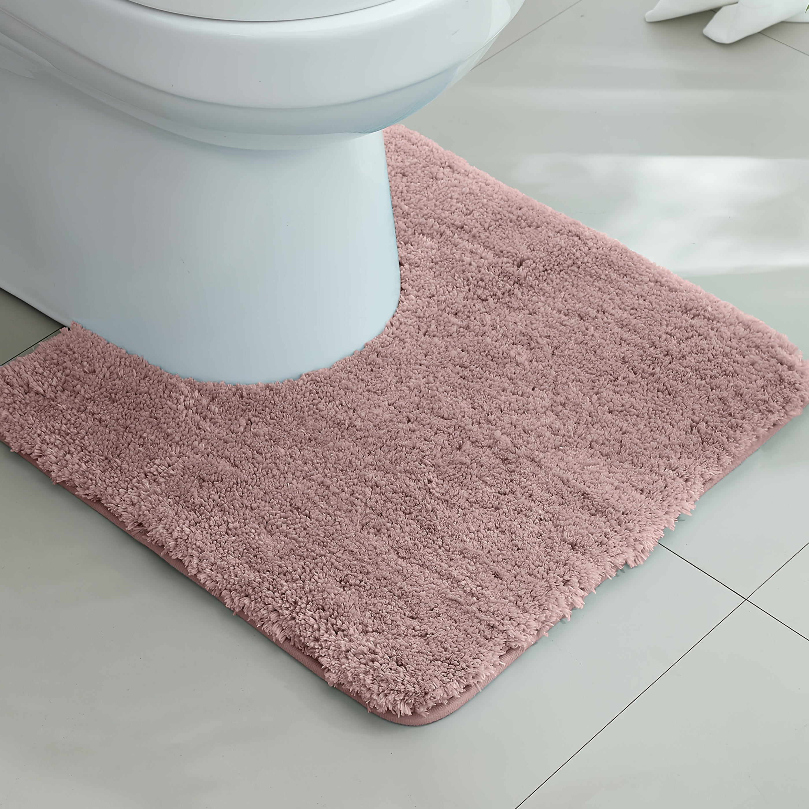 [1pc Ultra-Soft Toilet Mat] Ultra-Soft 1pc Plush Bathroom Toilet Mat | Non-Slip, Super Absorbent, Machine Washable, Solid Color with U-Shaped Contour for Enhanced Comfort and Support