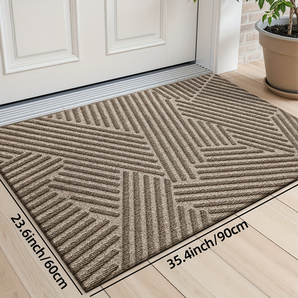 DAJIANG Geometric Stripe Non-Slip Mat - Durable Polyester 100., Hand Wash Only, Rectangular Entryway Mat for Home & Office, Christmas Decor & Gift, Beige & Brown Striped Design, Christmas Decor Mat | Modern Home Decor | Durable Mat, Christmas Decorations