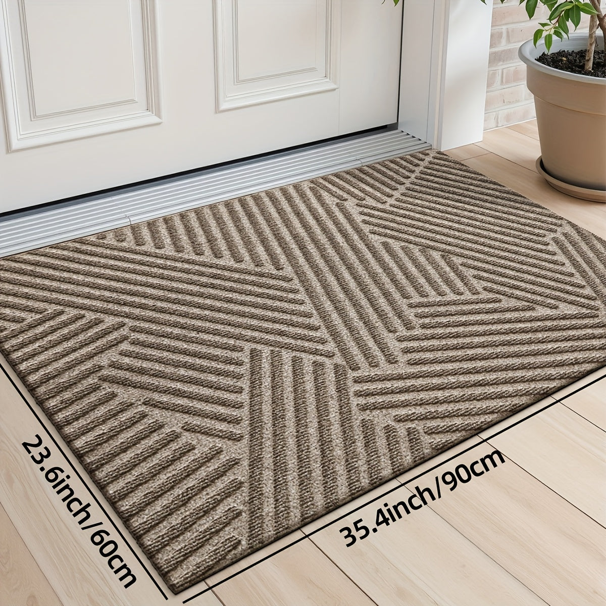 DAJIANG Geometric Stripe Non-Slip Mat - Durable Polyester 100., Hand Wash Only, Rectangular Entryway Mat for Home & Office, Christmas Decor & Gift, Beige & Brown Striped Design, Christmas Decor Mat | Modern Home Decor | Durable Mat, Christmas Decorations