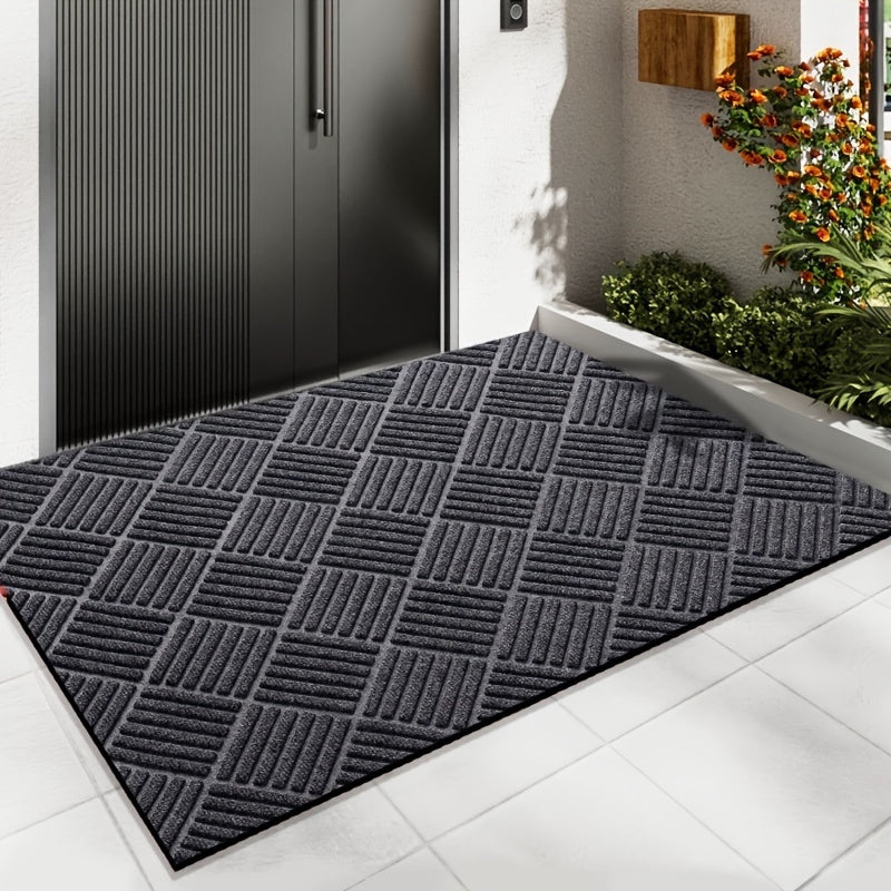 Thick Durable Non-Slip Rubber Modern Simplistic Doormat, Absorbent Twill Edge Design Entrance Mat with Multiple Sizes Available for Indoor, Porch, Patio, Bathroom, Kitchen