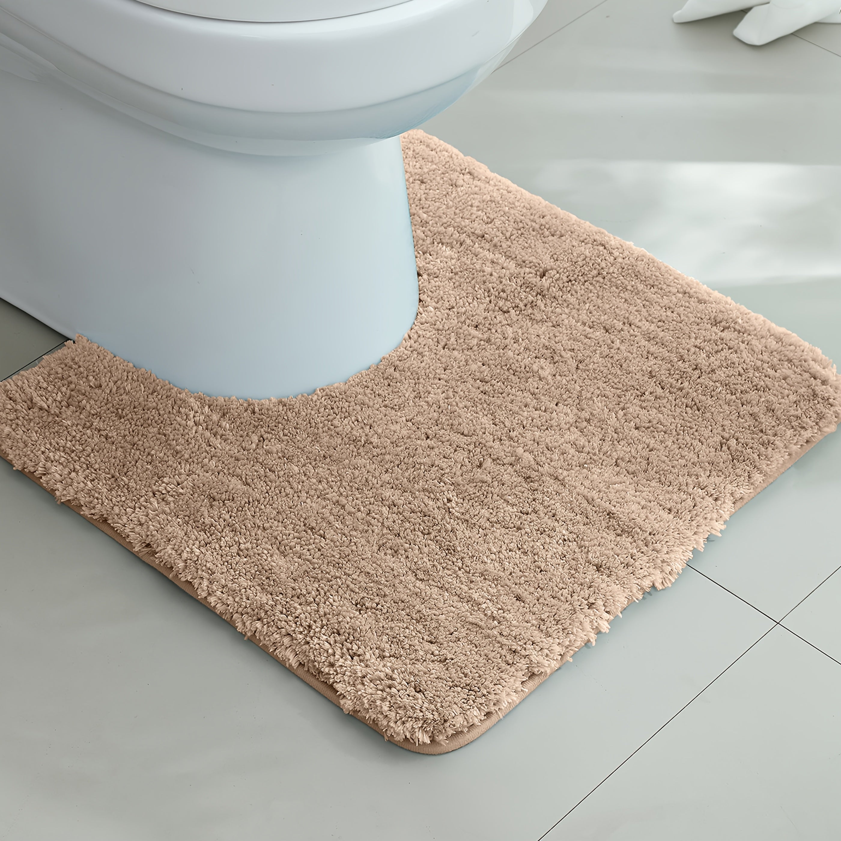 [1pc Ultra-Soft Toilet Mat] Ultra-Soft 1pc Plush Bathroom Toilet Mat | Non-Slip, Super Absorbent, Machine Washable, Solid Color with U-Shaped Contour for Enhanced Comfort and Support