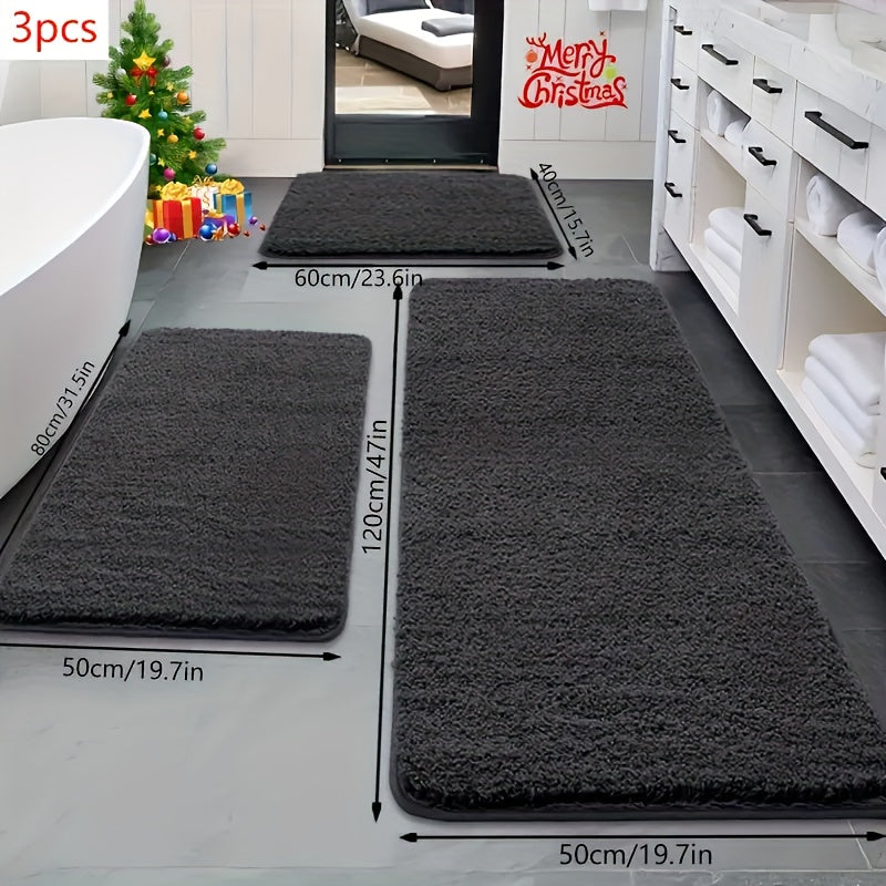 [Ultra Absorbent Bath Mat] 3pcs Ultra Absorbent Bath Mat Set | Extra Large & Small, Non-Slip, Soft Velvet Bath Rugs with Memory Foam - Ideal for Bathroom Decor, Shower, and Tub Accessories