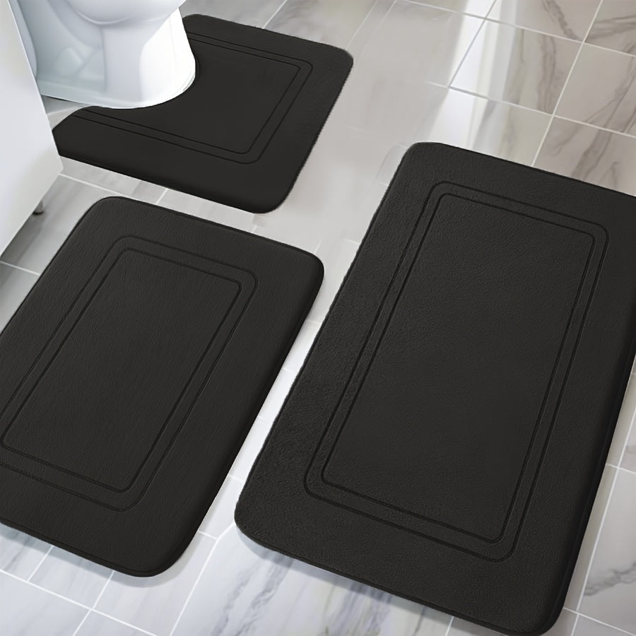 3pcs Memory Thickened Foam Bathroom Rug, Non-slip, Extra Absorbent Soft Bath Mat, Machine Washable, Quick Absorbent, Quick Dry, Thickened Non-slip, Fade Resistant, Suitable for Bedroom, Bathroom, Room Decoration, Carpet Soft and Comfortable