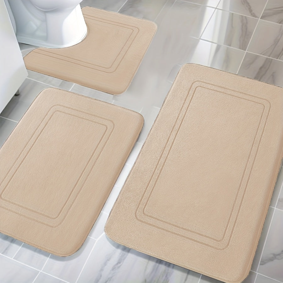 3pcs Memory Thickened Foam Bathroom Rug, Non-slip, Extra Absorbent Soft Bath Mat, Machine Washable, Quick Absorbent, Quick Dry, Thickened Non-slip, Fade Resistant, Suitable for Bedroom, Bathroom, Room Decoration, Carpet Soft and Comfortable