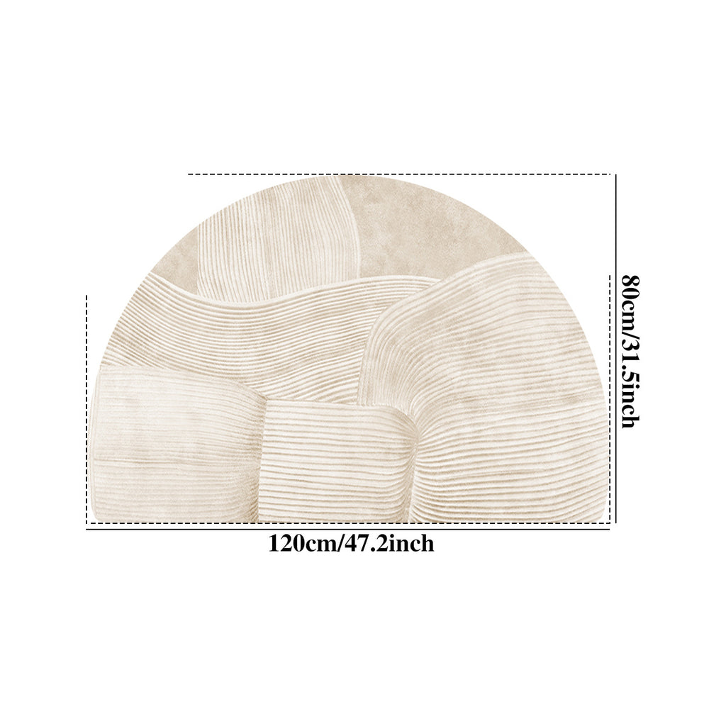 1pc, Soft Fleece Washed Base, Anti-Slip, Machine Washable, Easy Fold, 1100gsm, 4.3mm Thick, Half-Circle Doorway Mat, Minimalist Beige Irregular Line Bathroom Rug, Comfortable Plush Non-Slip Foot Mat for Home Entrance Decor