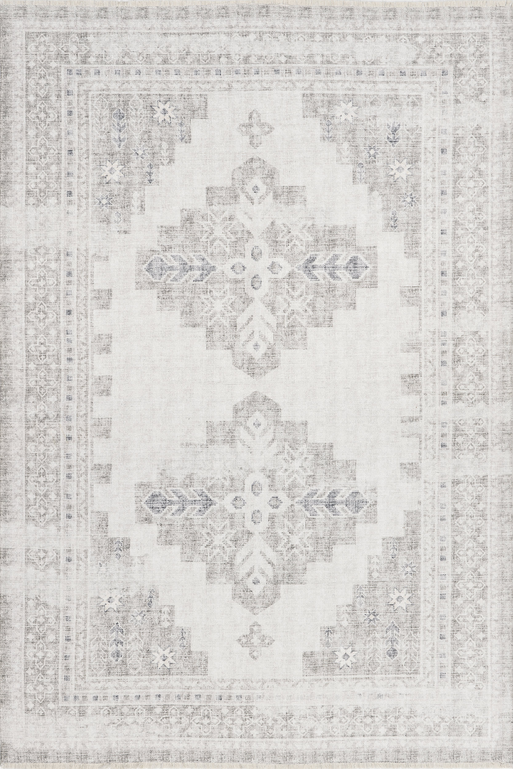 Agatha Fringed Medallion Washable Rug | Grey