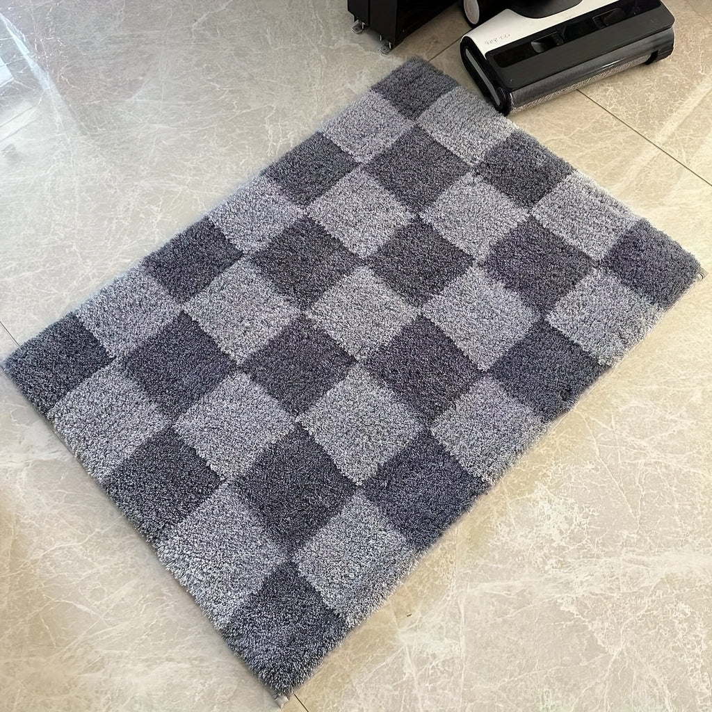 HOMEVER Checkered Non-Slip Bath Mat - Soft Microfiber, Absorbent, Machine Washable, Luxurious Trimmed Door Mat for Bathroom, Shower Area, and Home Decor, Available in Two Sizes, Bathroom Mat|Checkered Pattern|Machine Washable Mat, Bathroom Mat