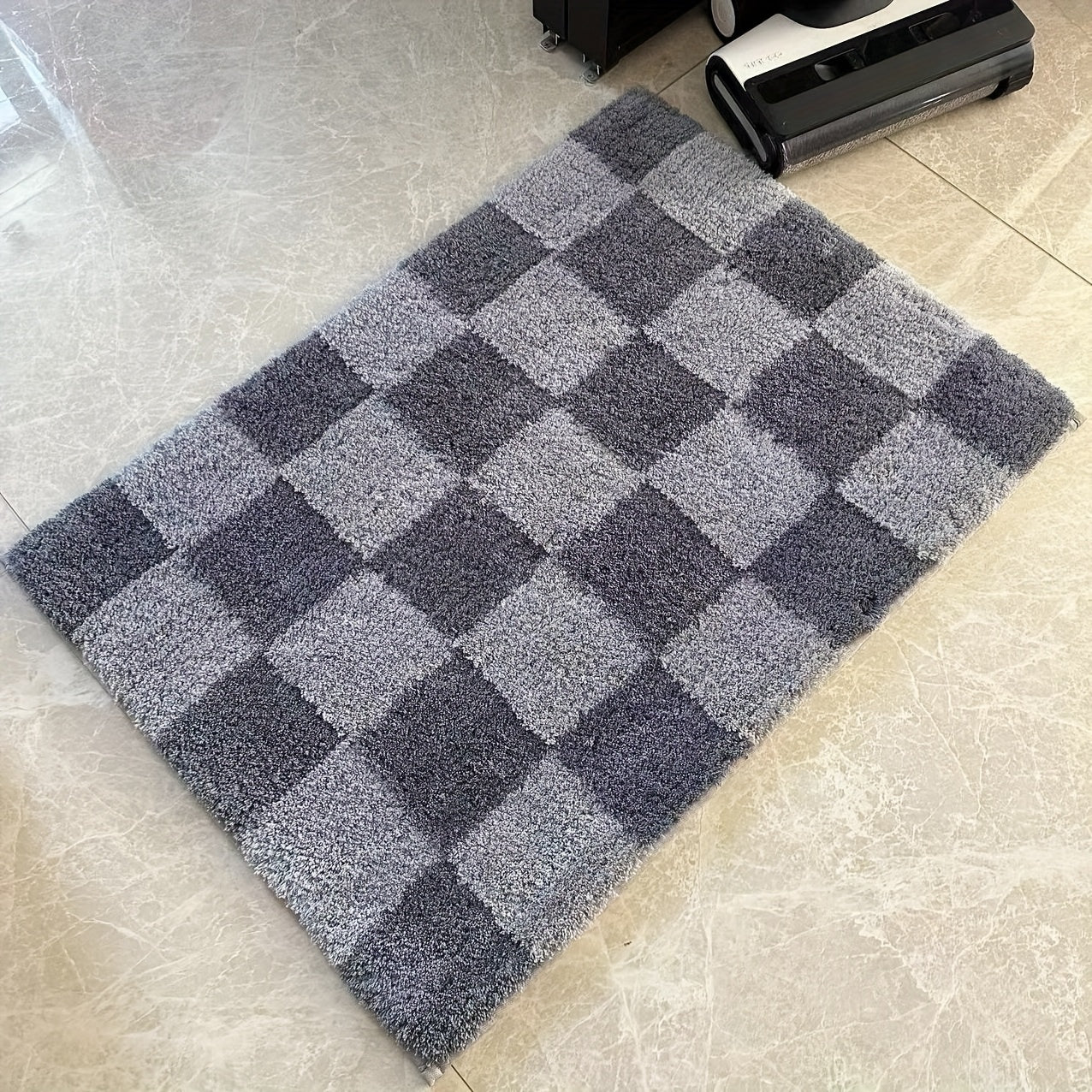 HOMEVER Checkered Non-Slip Bath Mat - Soft Microfiber, Absorbent, Machine Washable, Luxurious Trimmed Door Mat for Bathroom, Shower Area, and Home Decor, Available in Two Sizes, Bathroom Mat|Checkered Pattern|Machine Washable Mat, Bathroom Mat