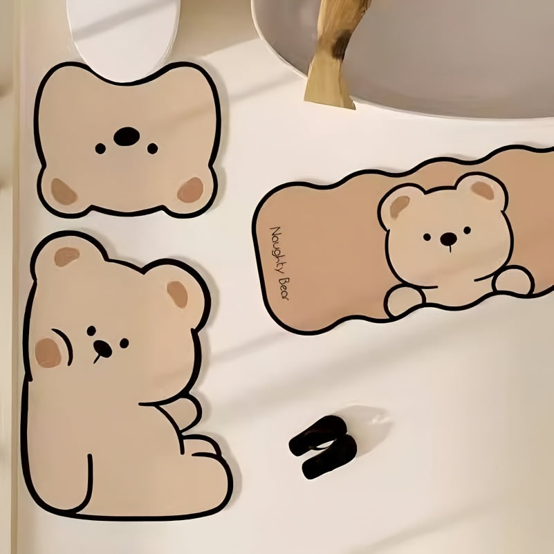 3pcs Cartoon Cute Pet Animal Bathroom Non-Slip Mat Set, Shower Room Absorbent Quick-Dry Three-Piece Bathroom Anti-Slip Floor Mat