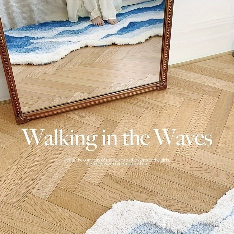 1pc Sea Wave Flocking Bathroom Non-slip Mat, Front Bed Blanket, Coffee Table Non-slip Blue Special-shaped Living Room Bedroom Foot Pad, Floor Mat fluffy plush winter decor