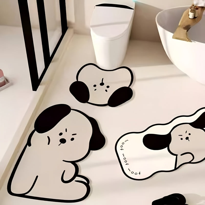 3pcs Cartoon Cute Pet Animal Bathroom Non-Slip Mat Set, Shower Room Absorbent Quick-Dry Three-Piece Bathroom Anti-Slip Floor Mat