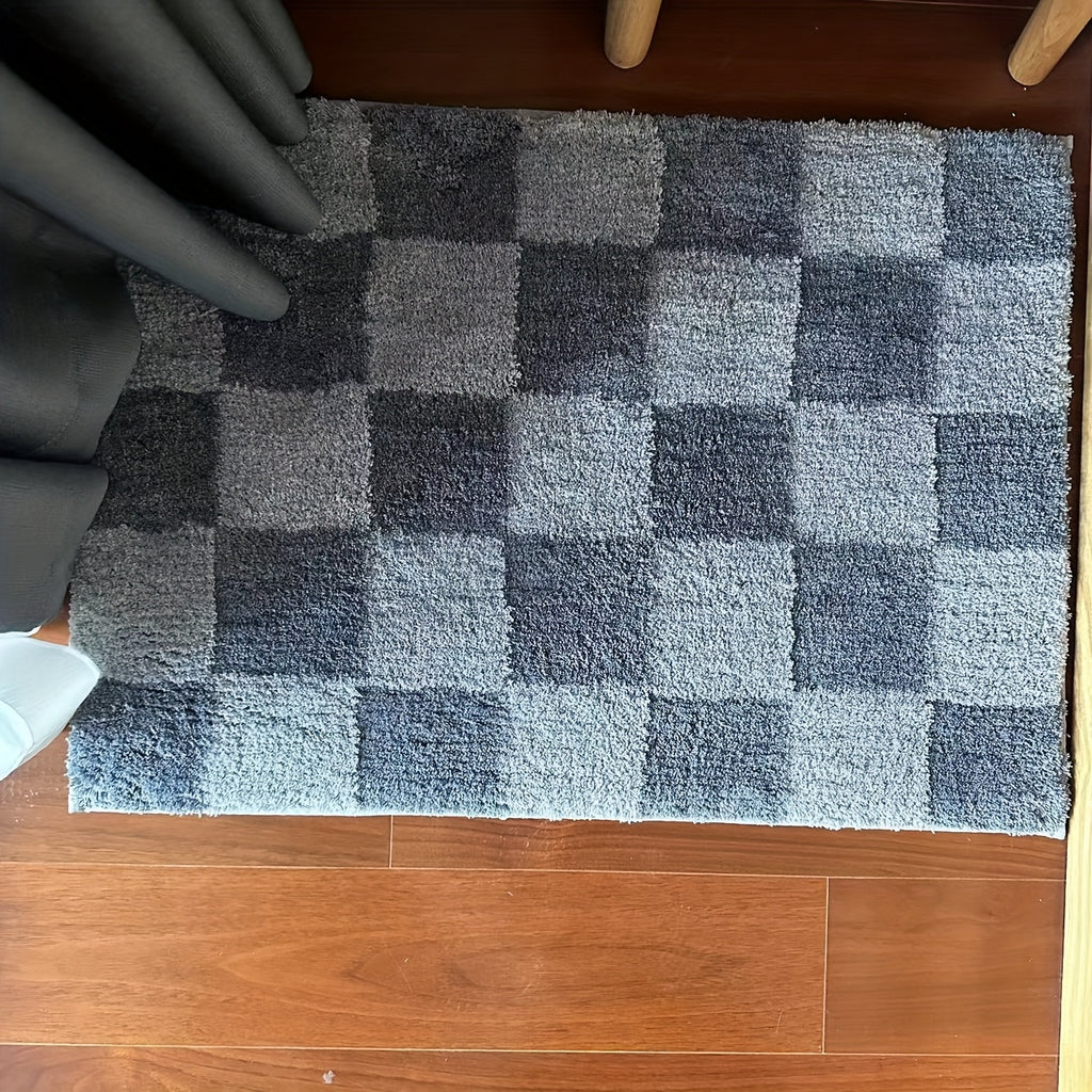 HOMEVER Checkered Non-Slip Bath Mat - Soft Microfiber, Absorbent, Machine Washable, Luxurious Trimmed Door Mat for Bathroom, Shower Area, and Home Decor, Available in Two Sizes, Bathroom Mat|Checkered Pattern|Machine Washable Mat, Bathroom Mat