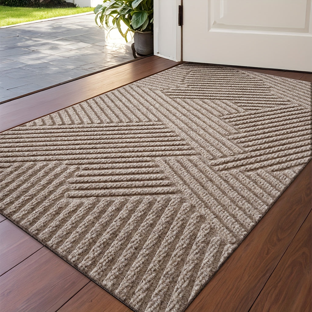 DAJIANG Geometric Stripe Non-Slip Mat - Durable Polyester 100., Hand Wash Only, Rectangular Entryway Mat for Home & Office, Christmas Decor & Gift, Beige & Brown Striped Design, Christmas Decor Mat | Modern Home Decor | Durable Mat, Christmas Decorations