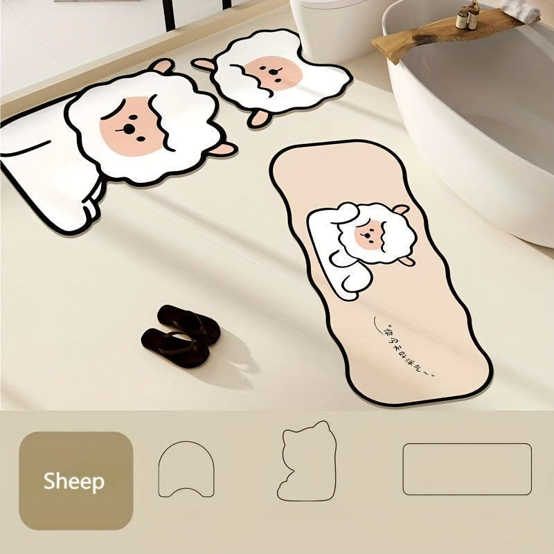 3pcs Cartoon Cute Pet Animal Bathroom Non-Slip Mat Set, Shower Room Absorbent Quick-Dry Three-Piece Bathroom Anti-Slip Floor Mat