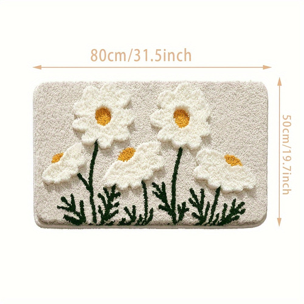 1pc Ultra-Soft Plush Fabric Flower-Shaped Bath Mat with Non-Slip TPR Backing, Polyester Super Absorbent Rectangular Bathroom Rug, 3D High-Low Texture, Machine Washable Home Decor Bathtub Carpet