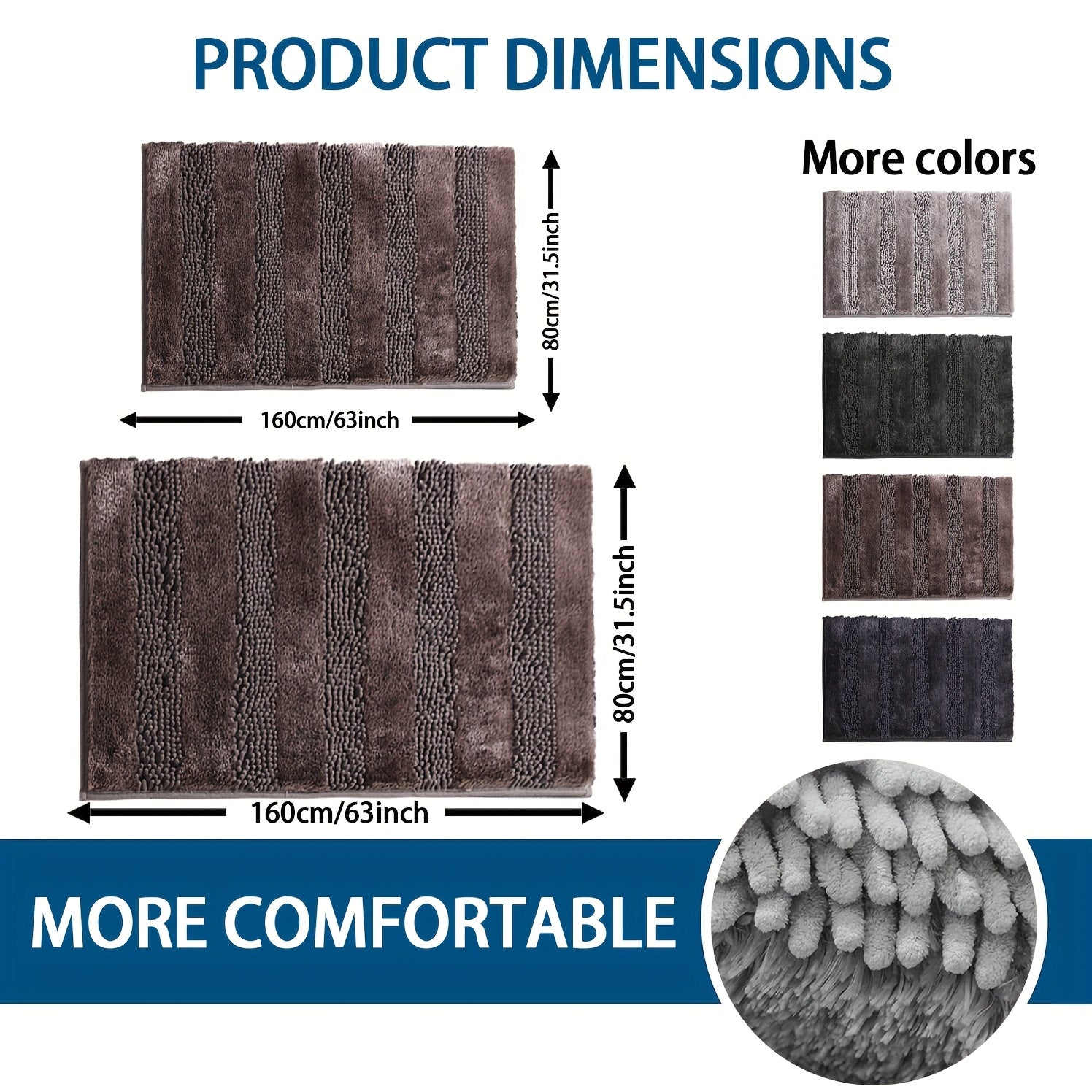 [Super Soft Bath Mat] Super Soft & Absorbent Chenille Bathroom Mat | Non-Slip, Easy To Clean - Ideal For Bathroom, Bedroom, Doorway, Kitchen, And Floor - 1pc