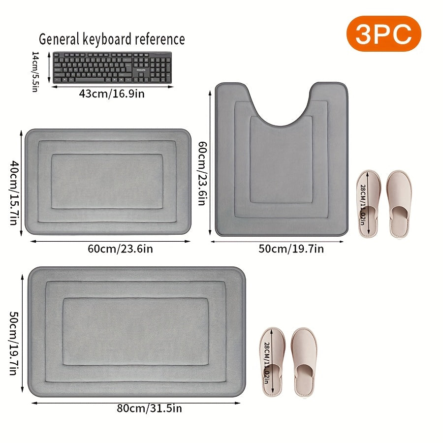 3pcs Soft Bath Mat Set, Non-Slip, Quick-Dry, Machine Washable, Polyester 100%, Handmade Knit Weave, Square Shape, Fade Resistant Bathroom Rug for Bedroom, Bathroom, Room Decor
