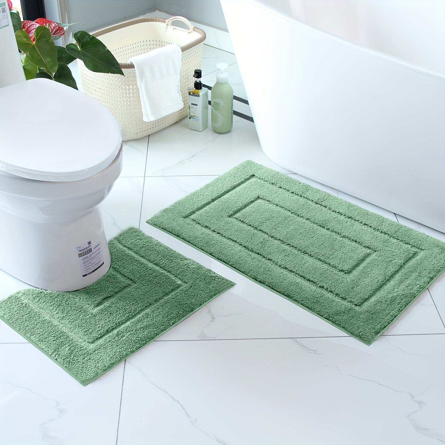 2pcs of ultra-soft, non-slip bathroom carpet 1 super absorbent, machine washable, durable home decoration floor mat (suitable for bathroom, bathroom, bedroom, living room entrance) U-shaped toilet mat entrance door mat