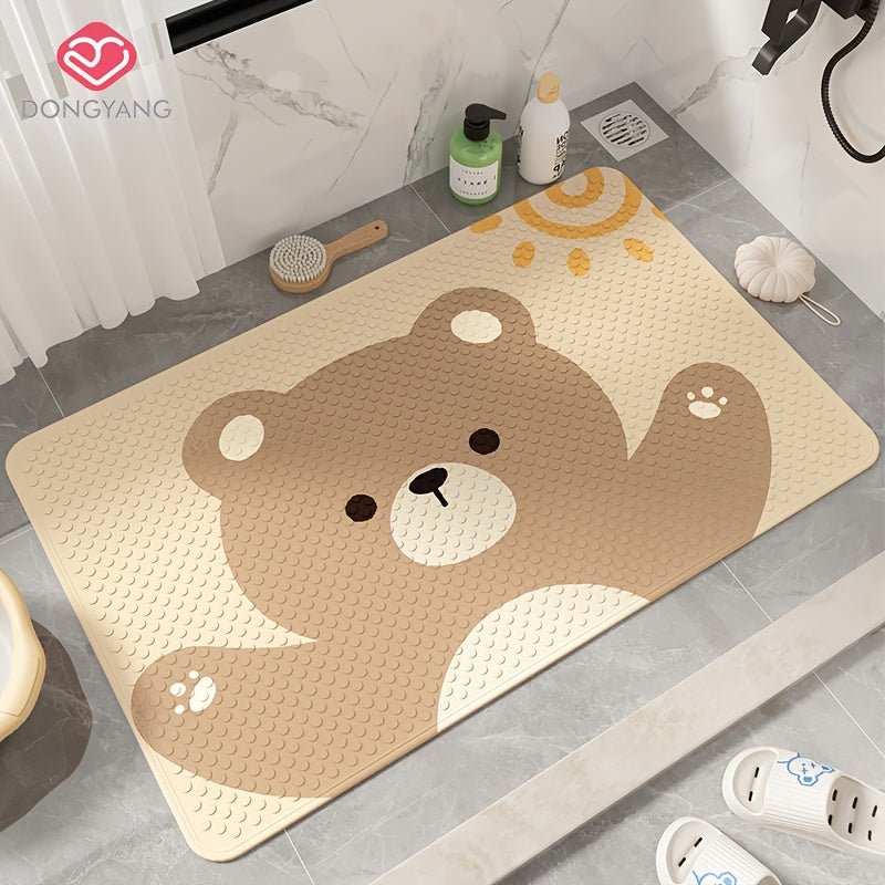 1pc of Dongyang brand cartoon pattern shower mat, Christmas decoration floor mat, bathroom non slip foot mat, easy to clean bath mat, bathtub mat with strong suction cup, quick draining, suitable for shower room, hotel restroom, bathroom, bathtub
