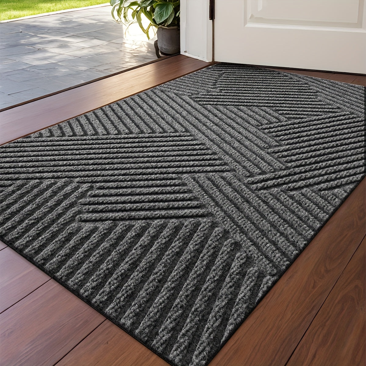 DAJIANG Geometric Stripe Non-Slip Mat - Durable Polyester 100., Hand Wash Only, Rectangular Entryway Mat for Home & Office, Christmas Decor & Gift, Beige & Brown Striped Design, Christmas Decor Mat | Modern Home Decor | Durable Mat, Christmas Decorations