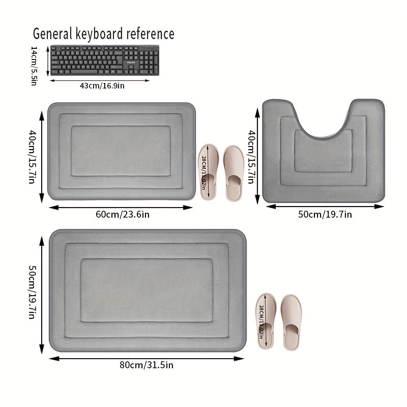 3pcs Memory Thickened Foam Bathroom Rug, Non-slip, Extra Absorbent Soft Bath Mat, Machine Washable, Quick Absorbent, Quick Dry, Thickened Non-slip, Fade Resistant, Suitable for Bedroom, Bathroom, Room Decoration, Carpet Soft and Comfortable
