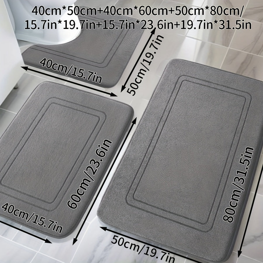 3pcs Memory Thickened Foam Bathroom Rug, Non-slip, Extra Absorbent Soft Bath Mat, Machine Washable, Quick Absorbent, Quick Dry, Thickened Non-slip, Fade Resistant, Suitable for Bedroom, Bathroom, Room Decoration, Carpet Soft and Comfortable