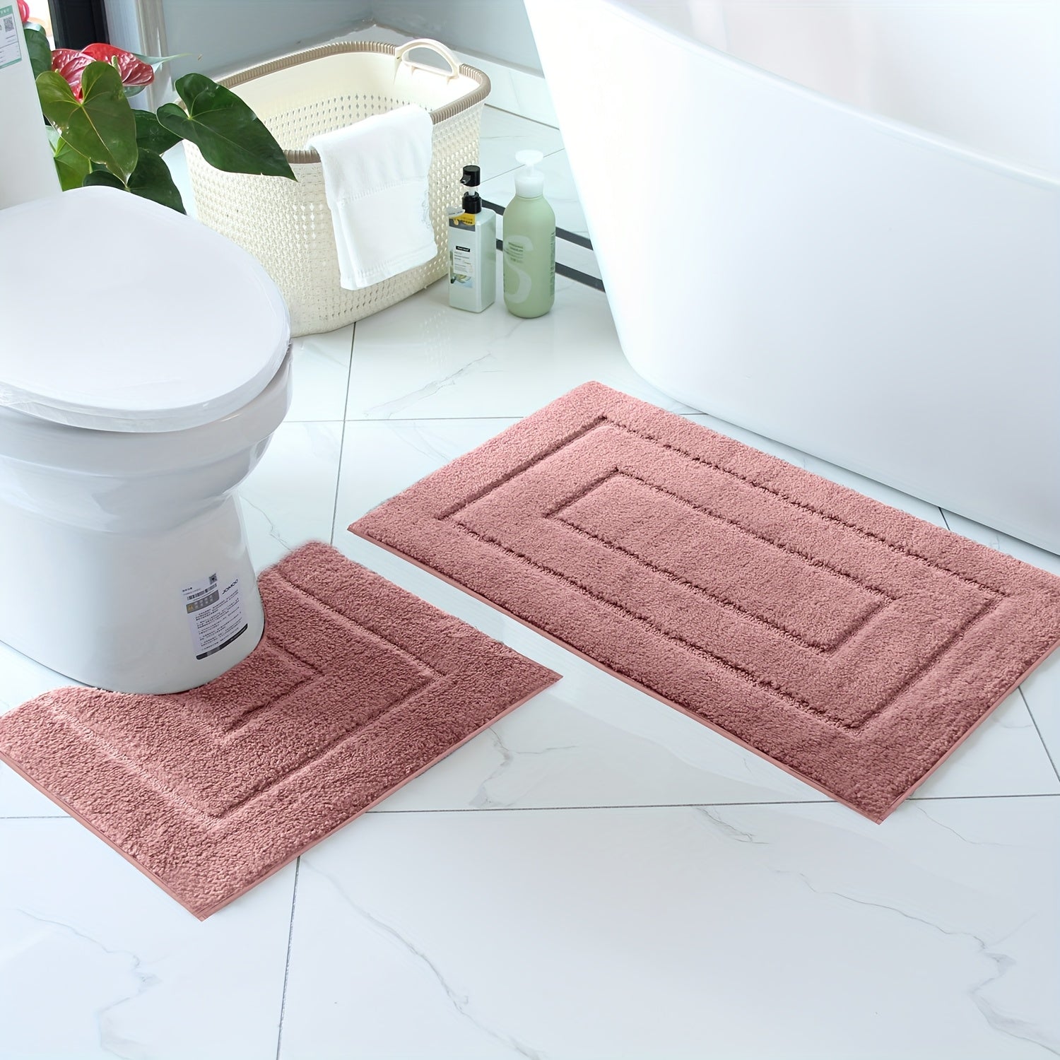 2pcs of ultra-soft, non-slip bathroom carpet 1 super absorbent, machine washable, durable home decoration floor mat (suitable for bathroom, bathroom, bedroom, living room entrance) U-shaped toilet mat entrance door mat