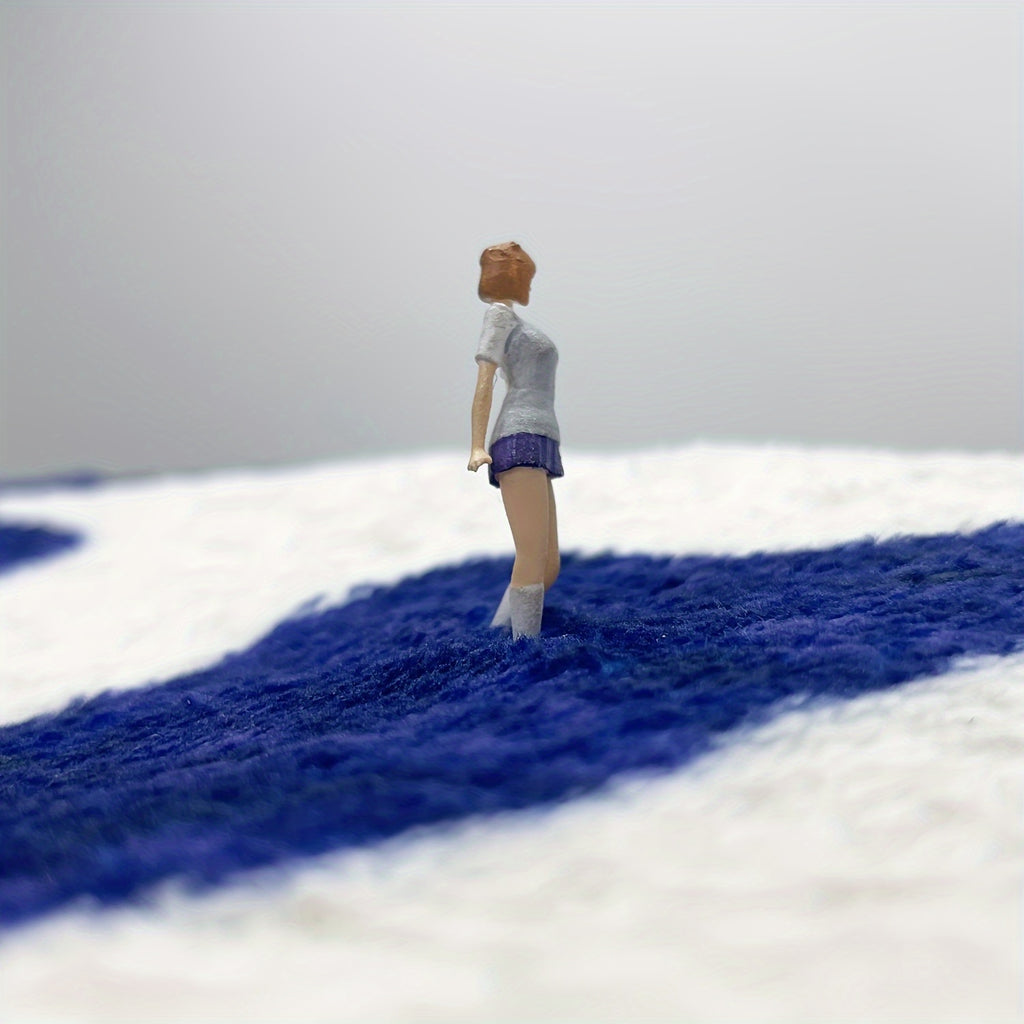 [Cartoon Carpet] 1pc Blue Cartoon Creative Caution Wet Floor Carpet | Soft and Comfortable Imitation Cashmere Material, TPR Non-slip Bottom Back | Suitable for Bathroom, Laundry Room, Kitchen, Washstand, Creative Door Mat and other Indoor Home Carpet