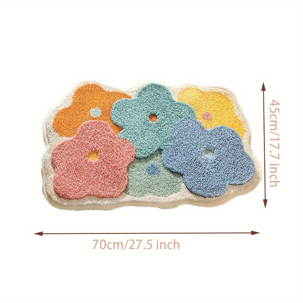 [Soft Bathroom Mat] Soft, Absorbent, Durable Polyester Blend Bathroom Mat - Colorful Flower-Shaped Non-Slip Floor Mat | Vibrant Orange, Blue, Pink, and Green Petal Designs | Ideal for Shower and Bathroom Use