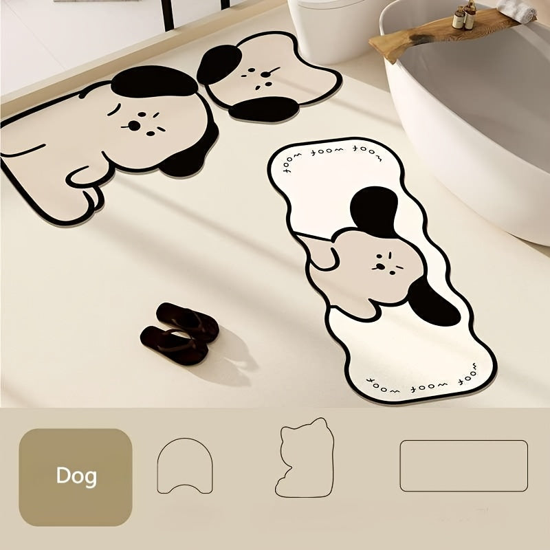 3pcs Cartoon Cute Pet Animal Bathroom Non-Slip Mat Set, Shower Room Absorbent Quick-Dry Three-Piece Bathroom Anti-Slip Floor Mat