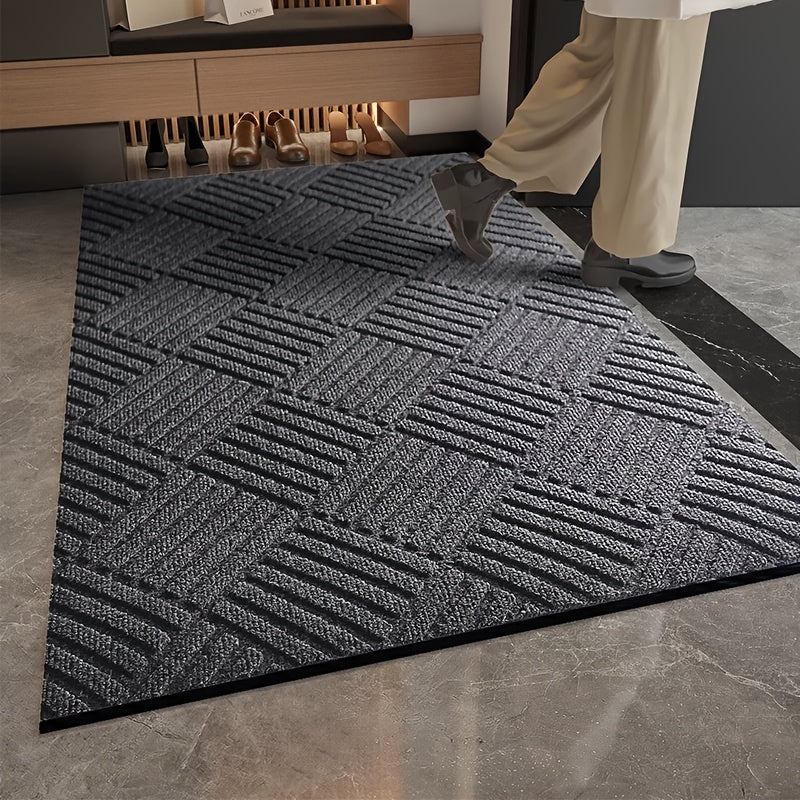 Thick Durable Non-Slip Rubber Modern Simplistic Doormat, Absorbent Twill Edge Design Entrance Mat with Multiple Sizes Available for Indoor, Porch, Patio, Bathroom, Kitchen