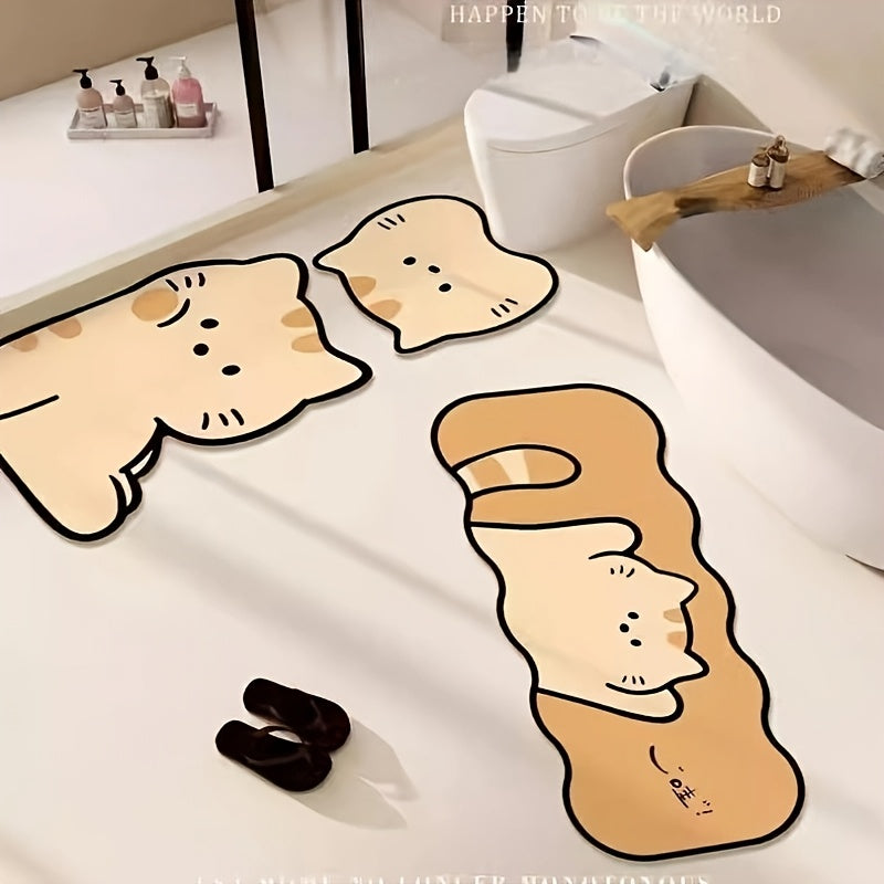 3pcs Cartoon Cute Pet Animal Bathroom Non-Slip Mat Set, Shower Room Absorbent Quick-Dry Three-Piece Bathroom Anti-Slip Floor Mat